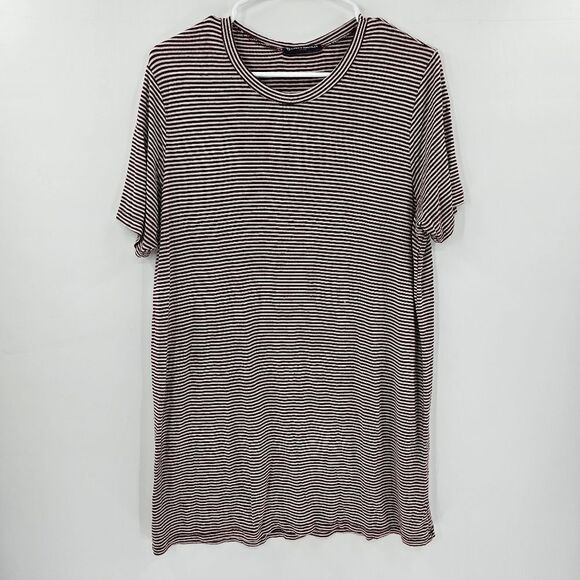 Brandy melville dress shirt striped short sleeve small medium maroon burgundy - Picture 1 of 3